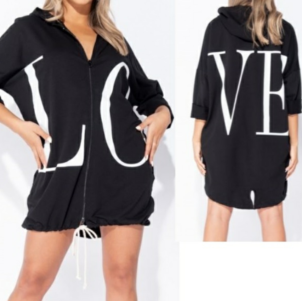 Love logo Oversized Hoodie Dress - one size Black